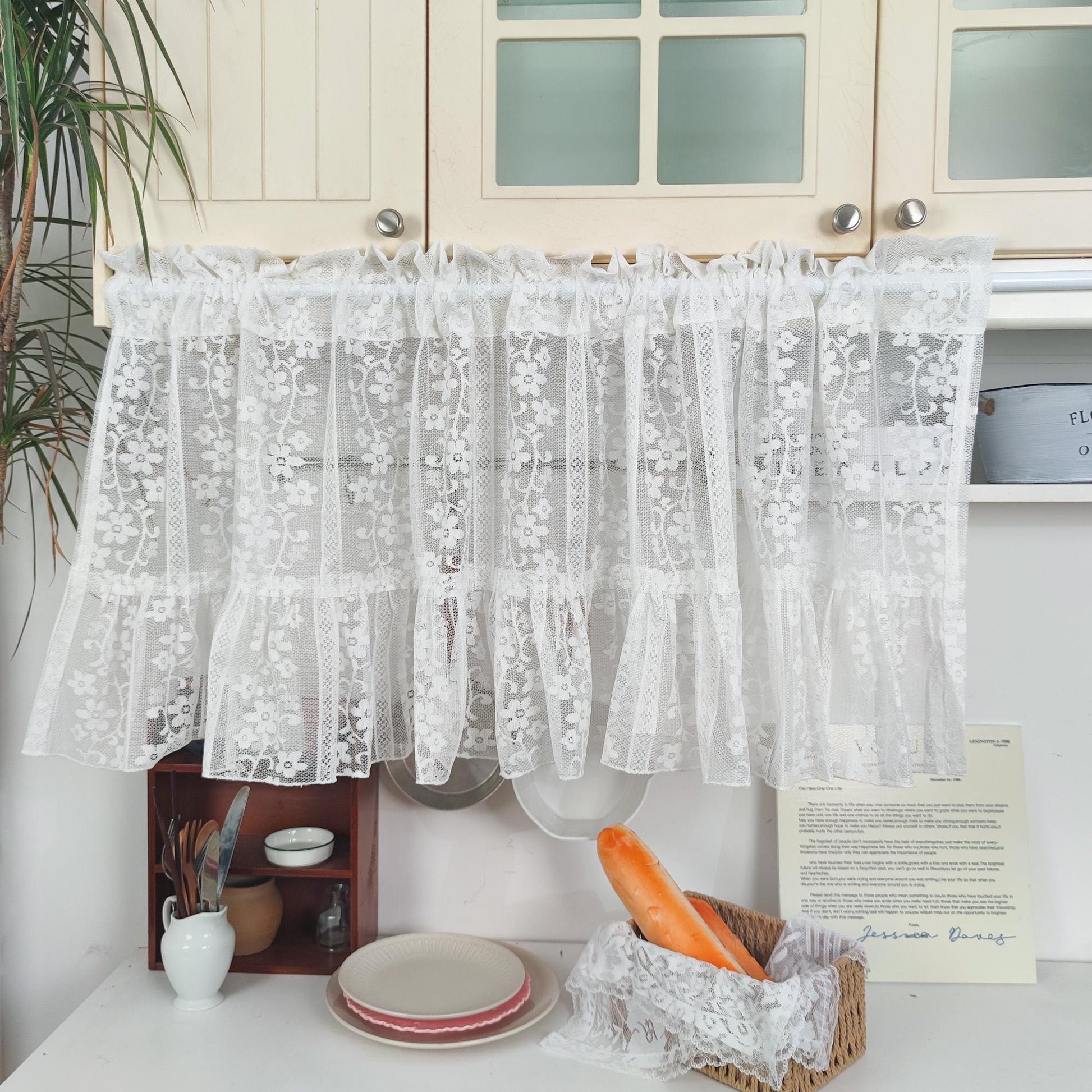 White Flower Garden Vines Jacquard Hollow Lace Sheer Curtains - UDreamHome