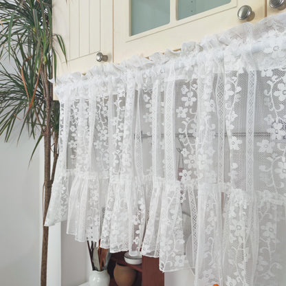 White Flower Garden Vines Jacquard Hollow Lace Sheer Curtains - UDreamHome