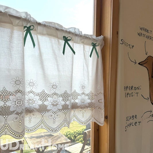White Lace Embroidery Flower Cafe Curtain - UDreamHome