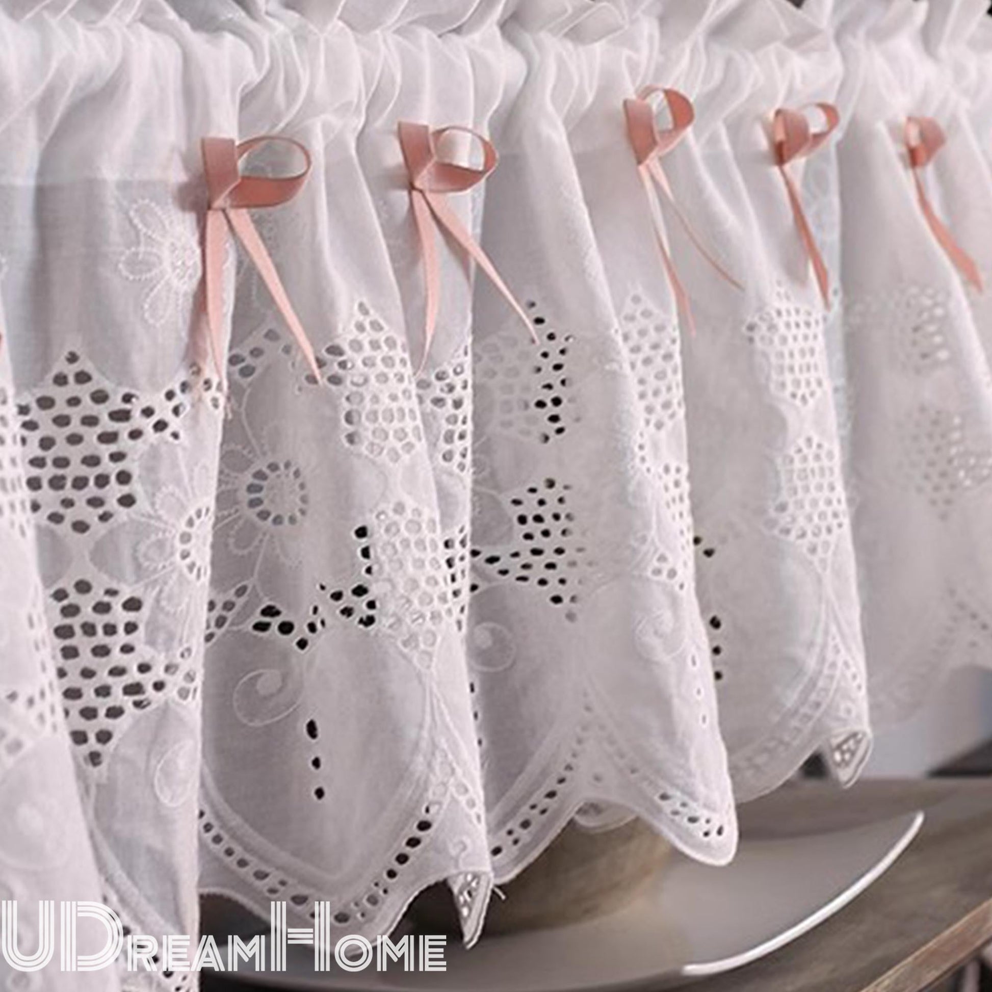 White Lace Embroidery Flower Cafe Curtain - UDreamHome
