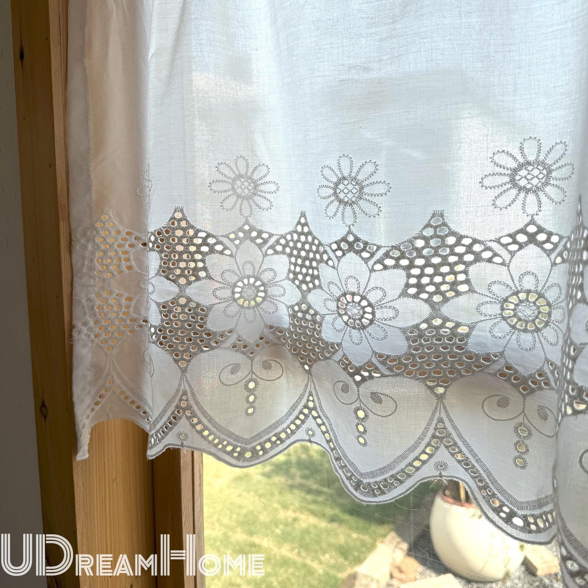 White Lace Embroidery Flower Cafe Curtain - UDreamHome