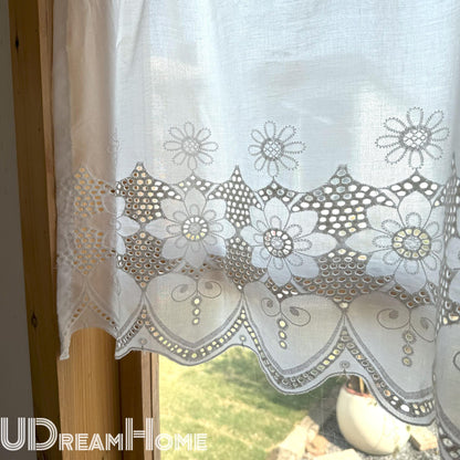 White Lace Embroidery Flower Cafe Curtain - UDreamHome