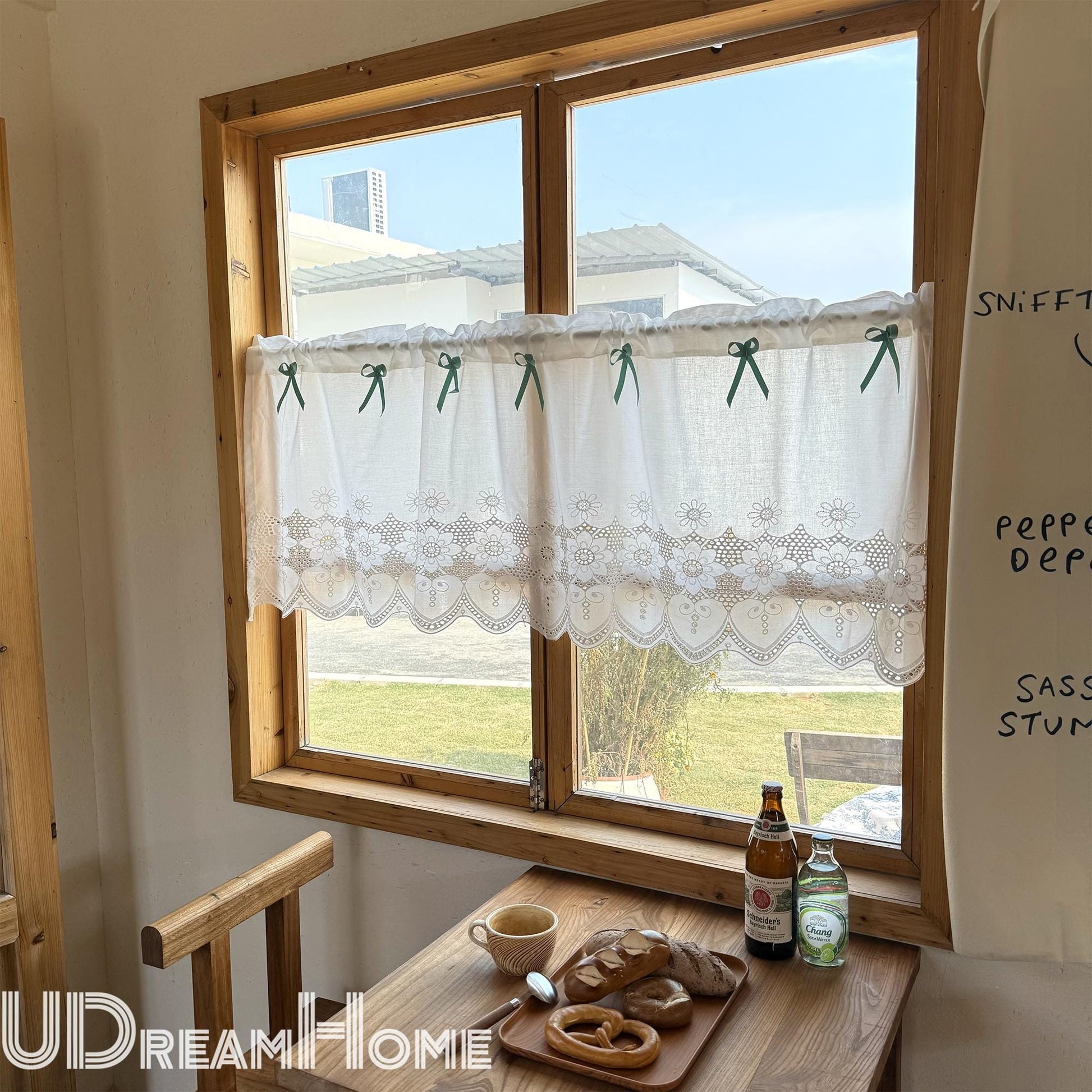 White Lace Embroidery Flower Cafe Curtain - UDreamHome