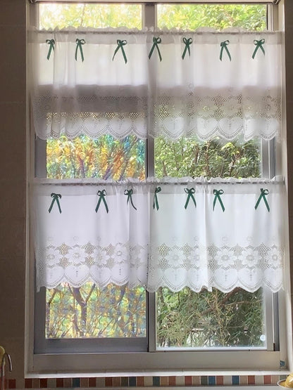 White Lace Embroidery Flower Cafe Curtain - UDreamHome