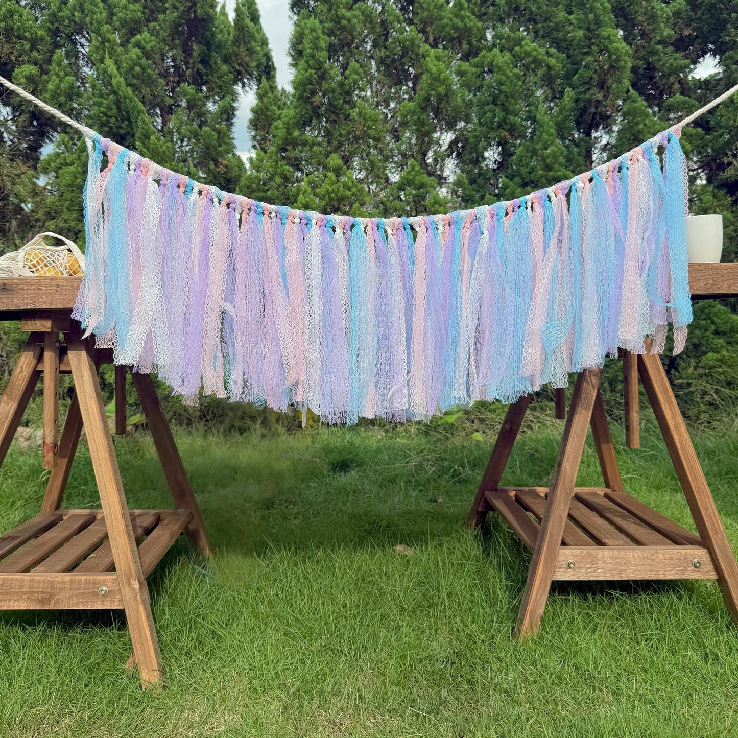 White Pink Blue Wedding Backdrop - UDreamHome