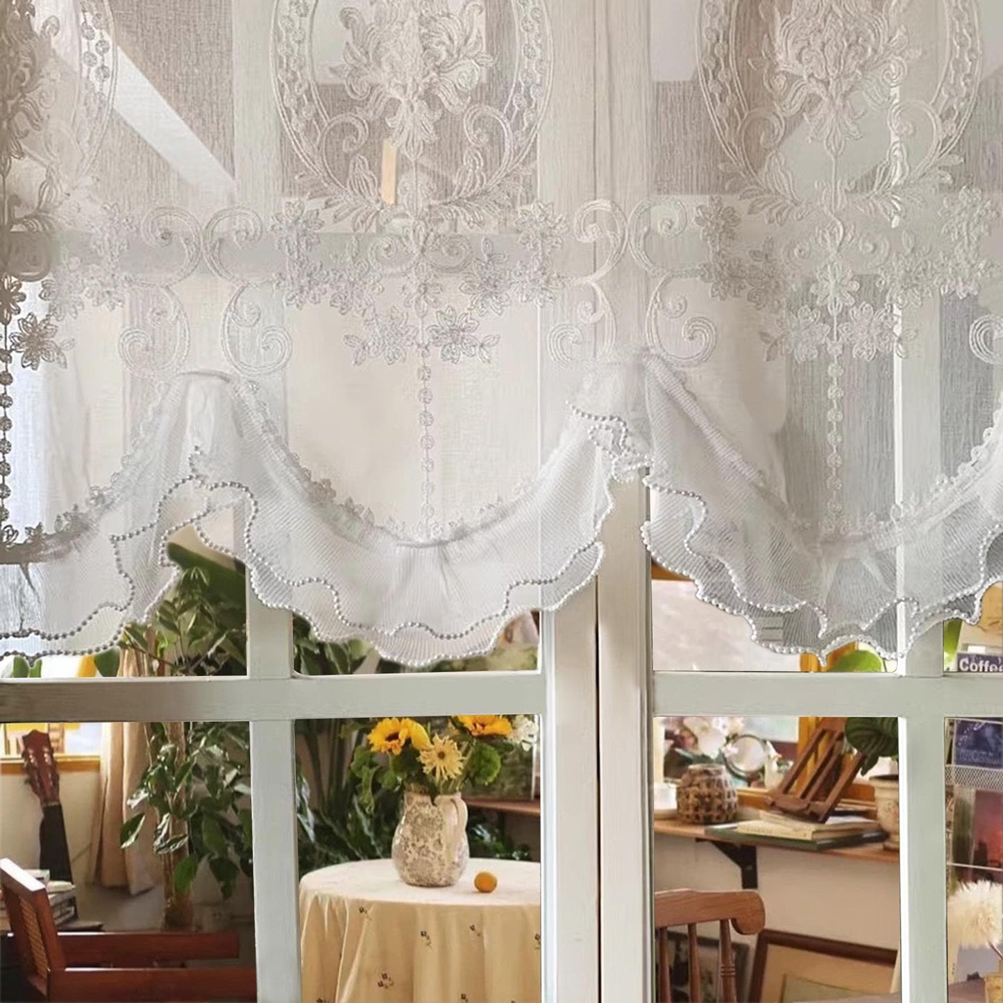 White Retro Embroidered Flower Short Curtain - UDreamHome