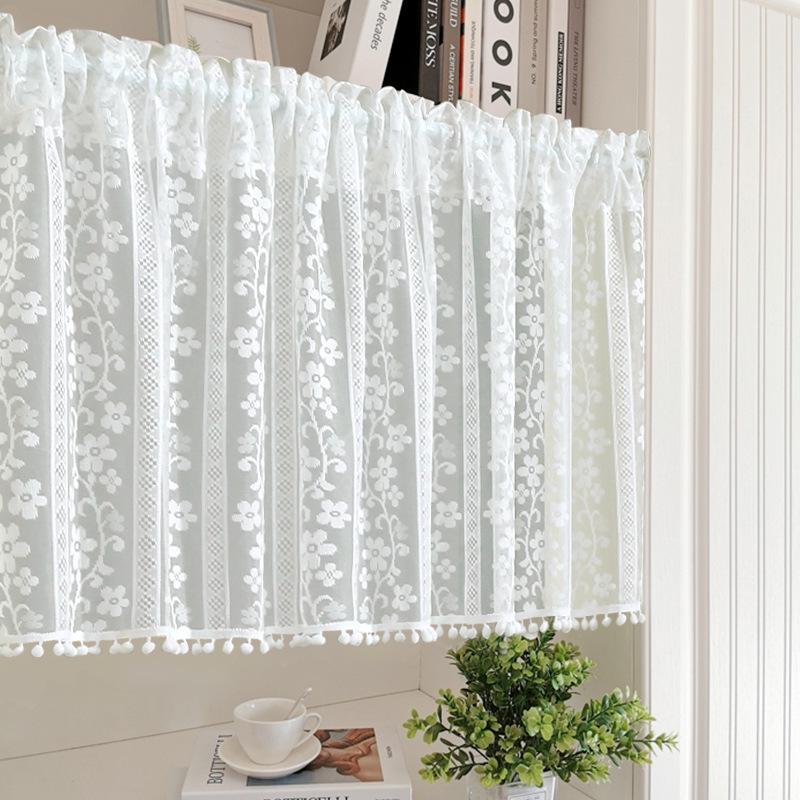 White Retro Embroidered Flower Short Curtain - UDreamHome