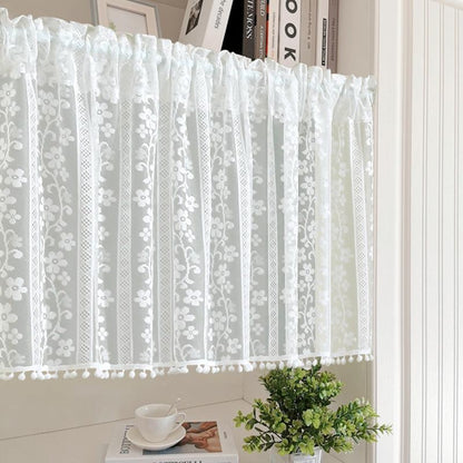 White Retro Embroidered Flower Short Curtain - UDreamHome