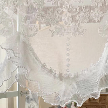 White Retro Embroidered Flower Short Curtain - UDreamHome