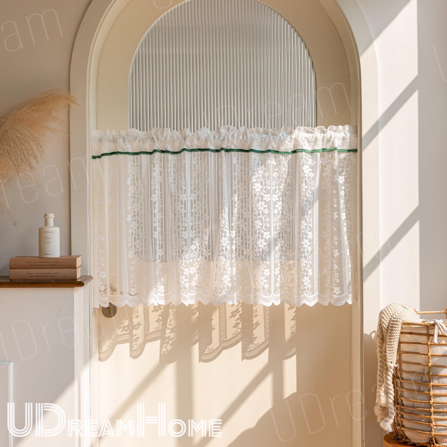 White Retro Embroidered Flower Short Curtain - UDreamHome