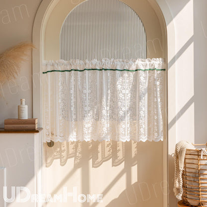 White Retro Embroidered Flower Short Curtain - UDreamHome