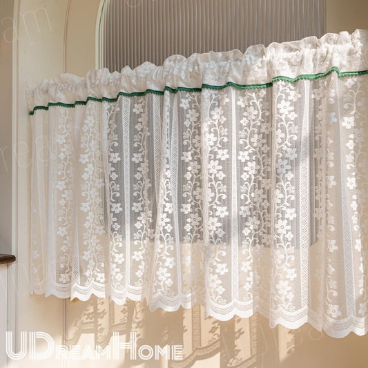 White Retro Embroidered Flower Short Curtain - UDreamHome