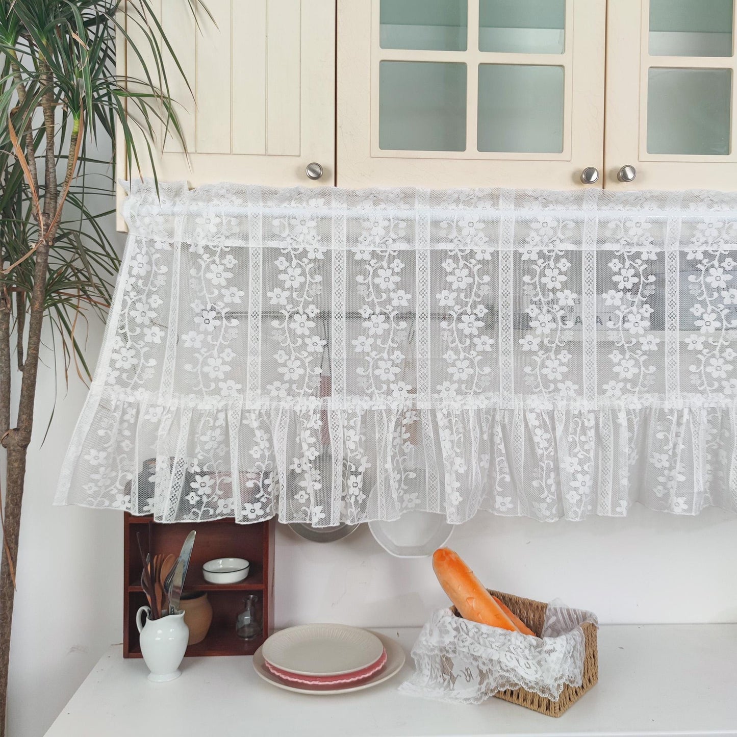White Retro Embroidered Flower Short Curtain - UDreamHome