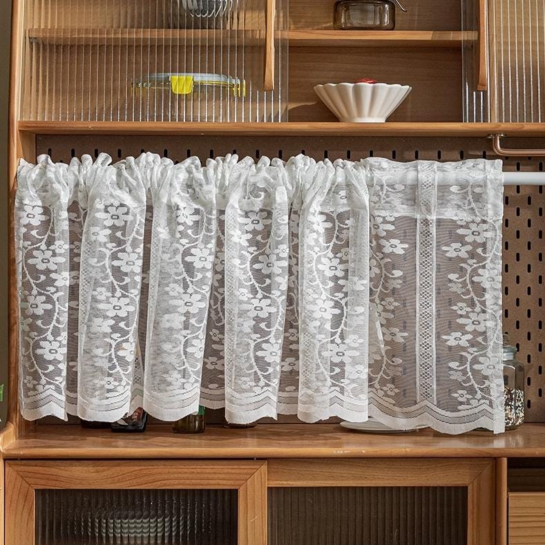 White Retro Embroidered Flower Short Curtain - UDreamHome