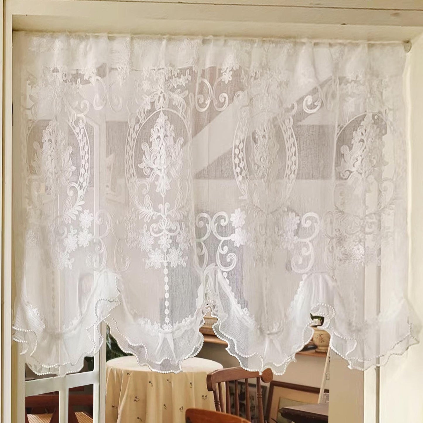 White Retro Embroidered Flower Short Curtain - UDreamHome
