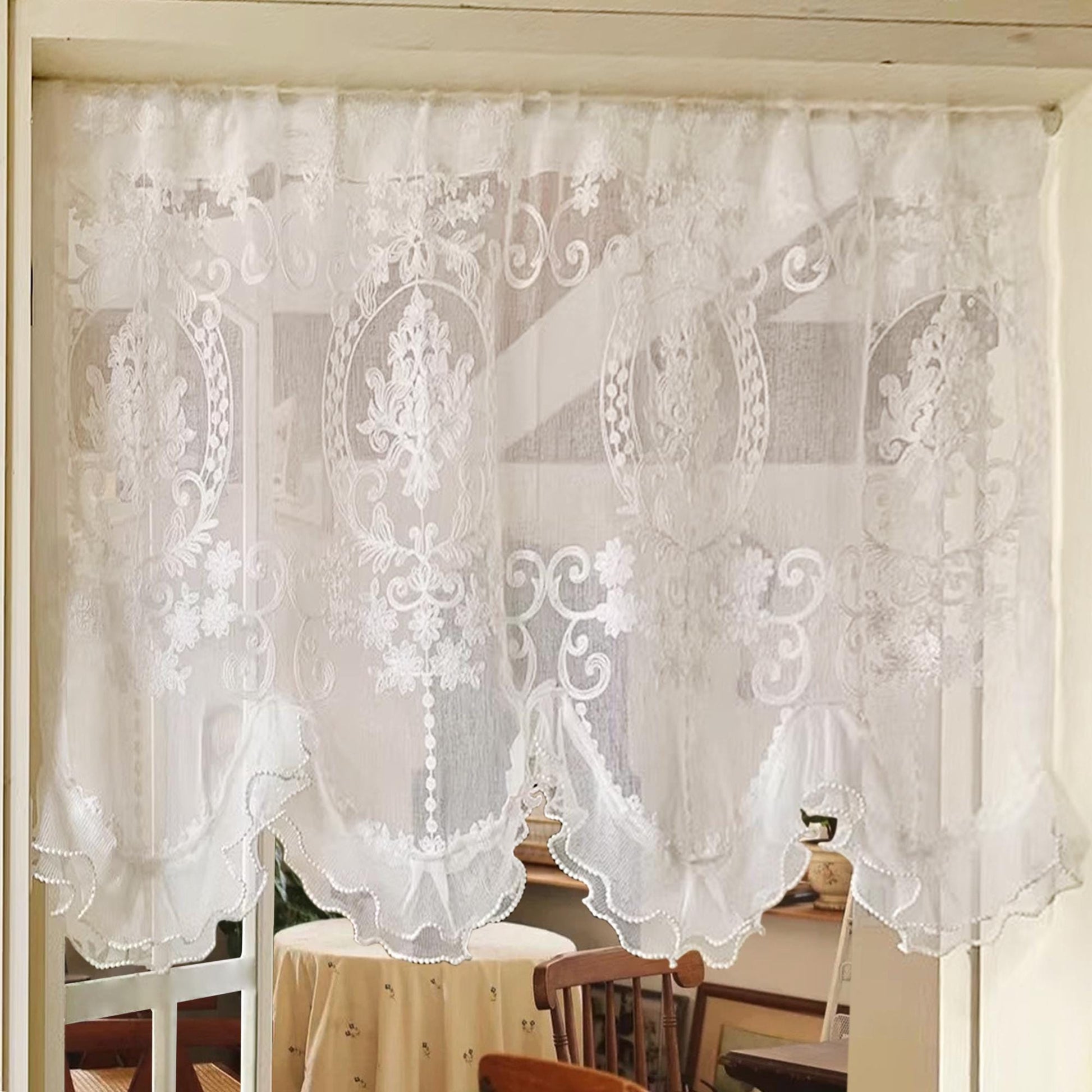 White Retro Embroidered Flower Short Curtain - UDreamHome