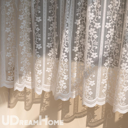 White Retro Embroidered Flower Short Curtain - UDreamHome