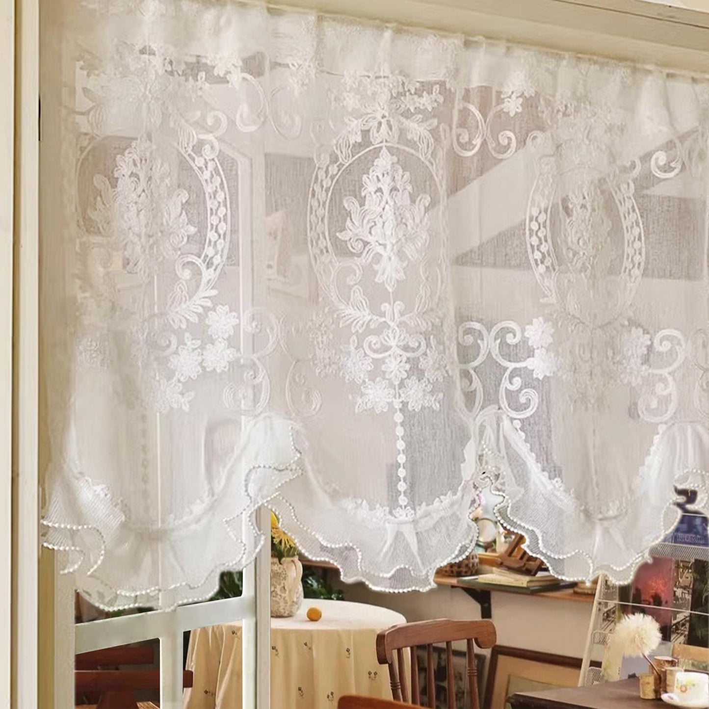 White Retro Embroidered Flower Short Curtain - UDreamHome