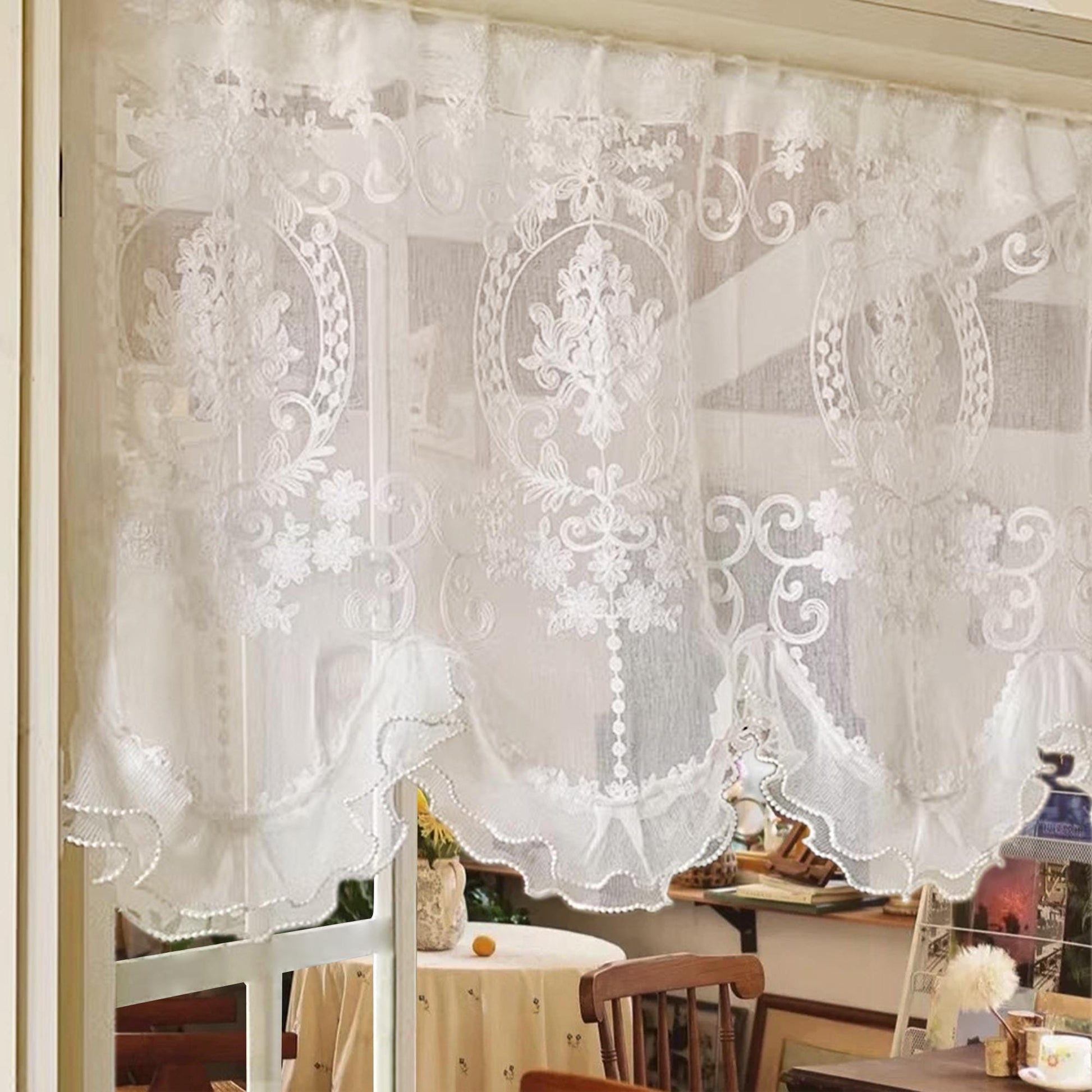 White Retro Embroidered Flower Short Curtain - UDreamHome