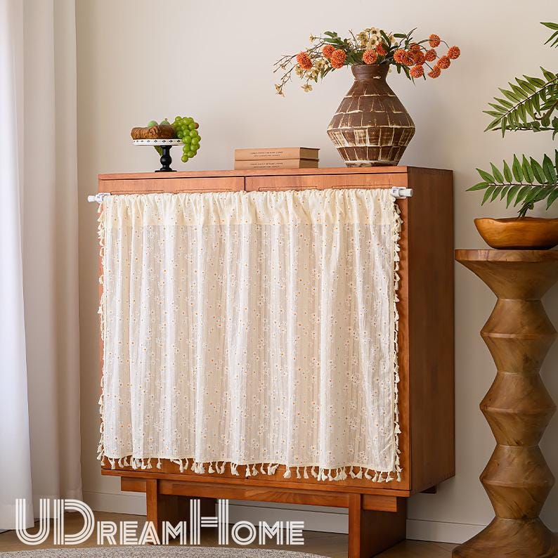Yellow Orange White Daisy Flower Cotton Linen Curtain with Tassel - UDreamHome
