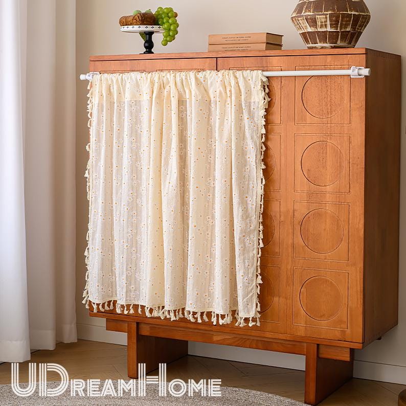 Yellow Orange White Daisy Flower Cotton Linen Curtain with Tassel - UDreamHome