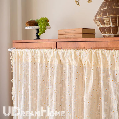 Yellow Orange White Daisy Flower Cotton Linen Curtain with Tassel - UDreamHome